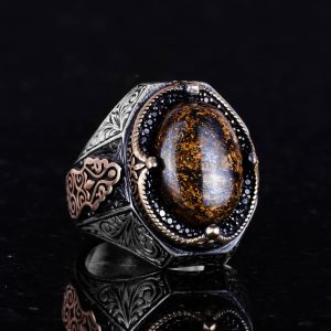El Yapımı Doğal Bronzit Taş Yüzük - Cesur 925 Ayar Katı Gümüş Erkek Yüzüğü, Topraklama Gücü Tasarımı - Görsel 5