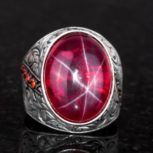 Gerçek Doğal Yıldız Yakutu Taşlı Yüzük, Büyük Gümüş Yüzük, 925 Ayar Gümüş Yüzük, El Yapımı Şık Yüzük - Görsel 5