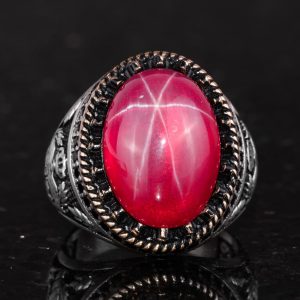 Gerçek Doğal Taş Yüzük - El Yapımı Kartal Yüzüğü - 925 Ayar Gümüş Yüzük (Yıldız Yakutu) - Görsel 4