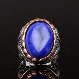 Gerçek Doğal Druzy Kristal Kuvars Taş Yüzük, Doğum Taşı Yüzüğü, 925 Ayar Gümüş Yüzük (Mavi) - Görsel 4