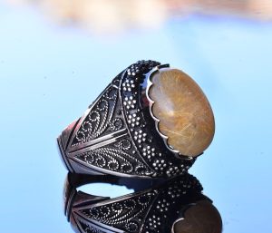 Gerçek Rutilat Kuvars Taşı Yüzük, Sultan Erkek Yüzüğü, Sterlin Gümüş Yüzük, Minimalist Yüzük - Görsel 4