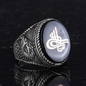 Kartal Yüzük - Yüzük - Erkek Yüzüğü - 925 Ayar Gümüş El Yapımı Erkek Yüzüğü (Osmanlı Tuğrası) - Görsel 5