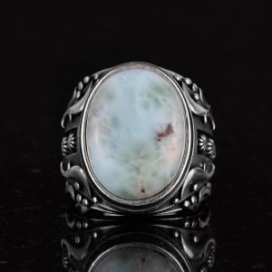 El Yapımı Doğal Larimar Taşlı Yüzük, 925K Katı Gümüş Erkek Yüzüğü, Okyanus Sakinliği Tasarımı - Görsel 4