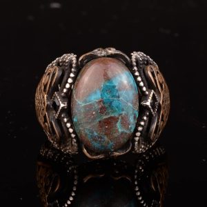 Erkekler için Yeşil Turkuaz Taş Yüzük, 925 Ayar Gümüş ile Vintage Orta Doğu Tasarımı (Model-6) - Görsel 5