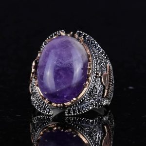 Doğal Ametist Taşlı Yüzük, Erkek Yüzüğü, 925K Katı Gümüş Erkek Yüzüğü - Görsel 4