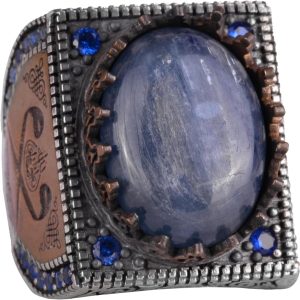 Gerçek Doğal Taş Yüzük - 925 Ayar Gümüş İslami Yüzük - El Yapımı Hat Yüzüğü