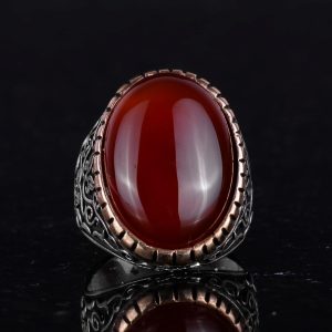 El Yapımı Gerçek Doğal Kırmızı Akik Taş Yüzük, 925 Ayar Gümüş Yüzük Erkekler İçin, Tasarım Gümüş Erkek Yüzüğü - Görsel 4