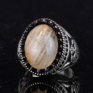 Gerçek Doğal Taş Yüzük - El Yapımı Şahin Yüzük - 925 Ayar Gümüş Rutilated Kuvars Yüzük - Görsel 6