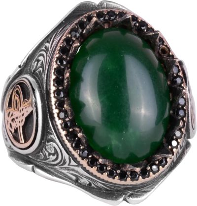 925 Ayar Katı Gümüş Erkek Yüzük Doğal Taşlarla - El Yapımı Zarafet (Yade Taşı) - Görsel 1