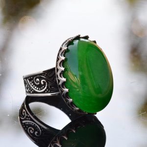 Doğal İhtişam Koleksiyonu: 925 Ayar Gümüş Erkek Yüzükleri ile Gerçek Taşlar - Zamansız Zarafet (Jade Taşı) - Görsel 3