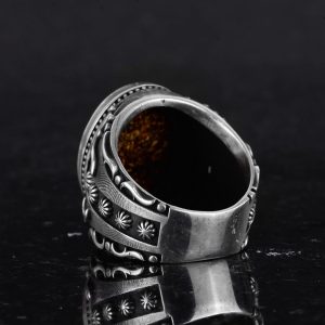 925 Ayar Katı Gümüş Erkek Yüzük, El Yapımı Gerçek Doğal Bronzit Taş Yüzük, Tasarım Gümüş Erkek Yüzük - Görsel 7