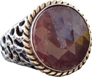 Gerçek Safir Yuvarlak Taş Yüzük, 925 Ayar Gümüş Erkek Yüzüğü - Görsel 1