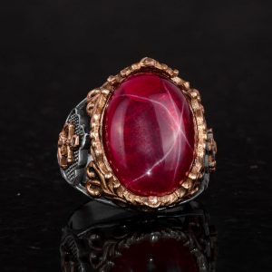 Denizci Çapa Yüzüğü, Gerçek Doğal Star Ruby Taşı Yüzüğü, 925 Ayar Gümüş Erkek Yüzüğü - Görsel 6