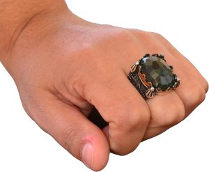 Gerçek Doğal Taş Yüzük, 925 Ayar Gümüş Yüzük, Camii Yüzüğü (Zümrüt) - Görsel 7