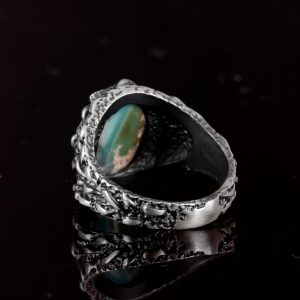 Gerçek Doğal Arizona Turkuaz Taşlı Yüzük, Erkekler İçin Hediye, 925 Ayar Gümüş Yüzük, Minimalist Yüzük (Stil-2) - Görsel 7