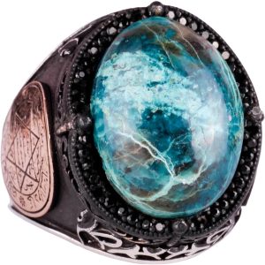 Gümüş Süleyman Mührü Yüzüğü, Gerçek Doğal Kırmızı Krysokolla Taşı Yüzüğü, 925 Ayar Saf Gümüş Erkek Yüzüğü - Görsel 1