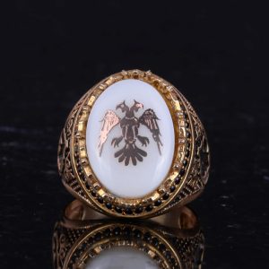 Erkekler için Çift Başlı Kartal Yüzüğü - 925 Ayar Gümüş Altın Kaplama Erkek Yüzüğü (Beyaz) - Görsel 4