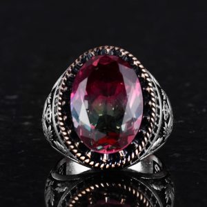 925 Ayar Gümüş Yüzük, Yapay Taş Yüzük, Kartal Sembol Yüzüğü, El Yapımı Yüzük (Yapay florit) - Görsel 4