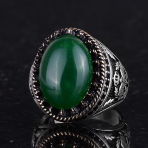 Gerçek Doğal Taş Yüzük - El Yapımı Kartal Yüzüğü - 925 Ayar Gümüş Yüzük (Jade) - Görsel 6