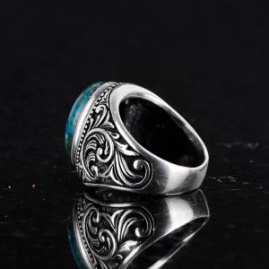 Doğal Kriyoskolit Taşlı Yüzük, 925 Ayar Sert Gümüş Erkek Yüzüğü - Görsel 5