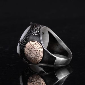 El Yapımı Desenli Yüzük - 925 Ayar Gümüş Erkek Yüzüğü - Davut Yıldızı Takısı (Yıldız ve Hilal) - Görsel 7