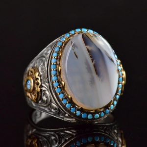 Doğal Yemen Akik Taşı Yüzük, El Yapımı 925 Ayar Gümüş Sultan Erkek Yüzüğü - Görsel 5