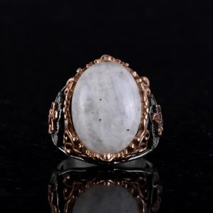 925 Ayar Saf Gümüş Erkek Yüzük, Doğal Ay Taşı Taşları - El Yapımı Tasarım, Denizci Çapa Yüzüğü - Görsel 6