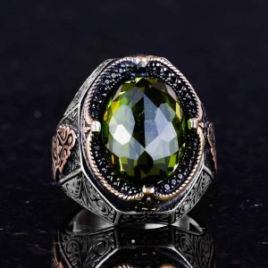 Peridot Taşlı Yüzük, 925 Ayar Gümüş Yüzük, Şık El Yapımı Gümüş Erkek Yüzüğü - Görsel 4