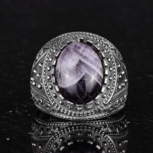 Gerçek Doğal Taş Yüzük, 925 Ayar Katı Gümüş Erkek Yüzüğü (Ametist) - Görsel 3