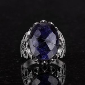 925 Ayar Gümüş Erkek Yüzük - Farklı Yaratılmış Taş Seçenekleri ile (Siyah Safir Yaratılmış Taş) - Görsel 4