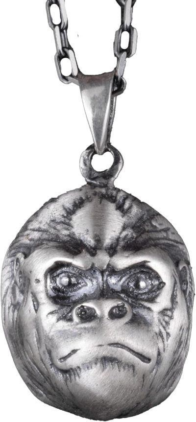 925 Ayar Gümüş Gorilla Başlı Kolye, El Yapımı Hayvan Kolye, Cesur Beyler Takısı - Görsel 1