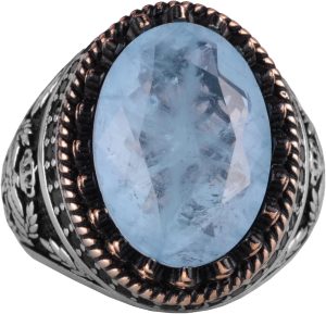 925 Ayar Gümüş Yüzük, Yapay Taş Yüzük, Kartal Sembolü Yüzük, El Yapımı Yüzük (Yapay açık mavi paraiba)