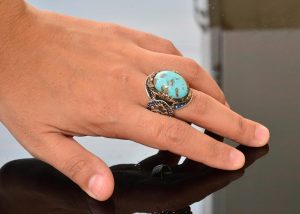 Gerçek Doğal Arizona Turkuaz Taşlı Aslan Yüzüğü - Gümüş Erkek Yüzüğü - Görsel 6