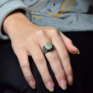 Gerçek Doğal Arizona Turkuaz Taşlı Pençe Yüzük, 925 Ayar Gümüş Yüzük, Vintage İfadesel Yüzük, Şifa Kristali Takı - Görsel 7
