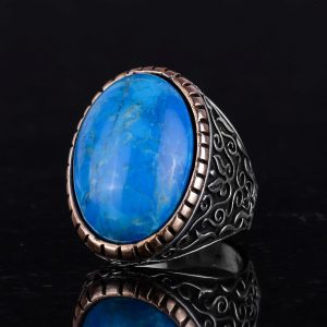 Yapay Taş Yüzük, 925 Ayar Gümüş Erkek Yüzüğü, Büyük Yüzük (Turkuaz Yapay Taş) - Görsel 5