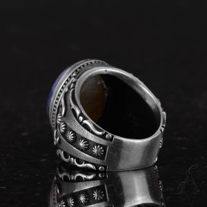 925 Ayar Katı Gümüş Erkek Yüzük, Doğal Lapis Lazuli Taş Yüzük, Bilgelik ve Gerçek Tasarımı - Görsel 7