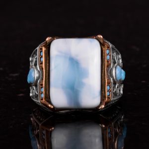 Gerçek Doğal Taş Yüzük - 925 Ayar Gümüş Yüzük (Larimar) - Görsel 4