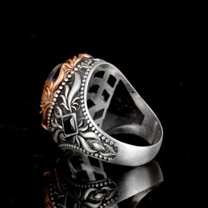 Gerçek Doğal Taş Yüzük, 925 Ayar Gümüş Erkek Yüzüğü, El Yapımı Oval Yüzük - Görsel 6