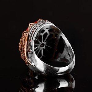Kral Yüzük, Gerçek Doğal Mercan Taşı Yüzük, El Yapımı Yüzük, 925 Ayar Gümüş Yüzük Erkekler İçin, Farklı Erkek Yüzüğü - Görsel 4