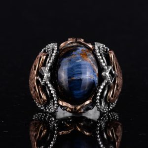 Gerçek Doğal Pietersite Taşı Yüzük, 925 Ayar Katı Gümüş Yüzük Erkekler İçin - Görsel 4