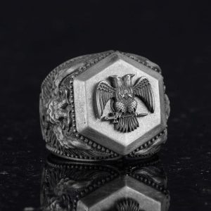 925 Ayar Gümüş Yüzük, Cesur Sembol Yüzük (Çift Başlı Kartal) - Görsel 5
