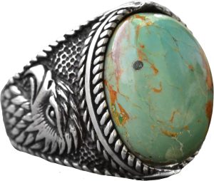 Doğal Arizona Turkuaz Taş Yüzük - 925 Ayar Gümüş Erkek Kartal Yüzüğü - Günlük Kullanım ve Özel Etkinlikler İçin İdeal (Stil-2) - Görsel 1