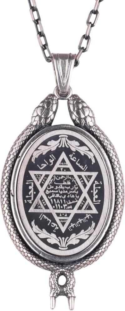 925 Ayar Gümüş Kolye - Davud Yıldızı Aksesuarı ile Yılan Detaylı Kolye - Görsel 1