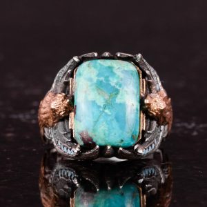 Doğal Dikdörtgen Krysokolla Taş Yüzük - 925 Ayar Gümüş Erkek Yüzük - Görsel 5