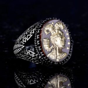 Şaman Yüzüğü - Gerçek Doğal Akik Taşı Yüzüğü - 925 Ayar Gümüş Yüzük - Manitou Şefi Yüzüğü - Görsel 5