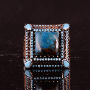 Gerçek Doğal Azurit Taşlı Yüzük - 925 Ayar Gümüş Erkek Takısı - El Yapımı Yüzük - Görsel 4