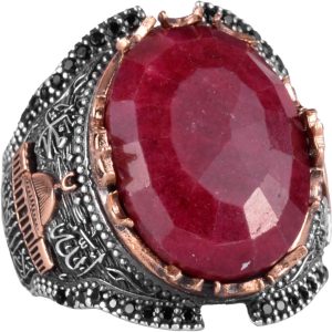 Gerçek Doğal Yakut Taşlı Yüzük, Camii Gümüş Yüzük, 925 Ayar Sterlin Gümüş Yüzük - Görsel 1