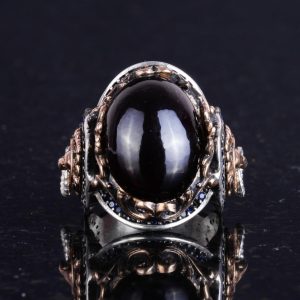 Doğal Granat Taşlı Yüzük, Hayvan Gümüş Yüzük - Derin 925K Katı Gümüş Erkek Yüzüğü - Görsel 4