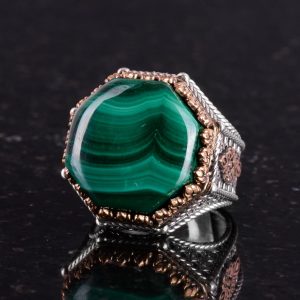 Gerçek Doğal Taş Yüzük - Sekizgen Tasarım - El Yapımı 925 Ayar Gümüş Takı (Malahit) - Görsel 5