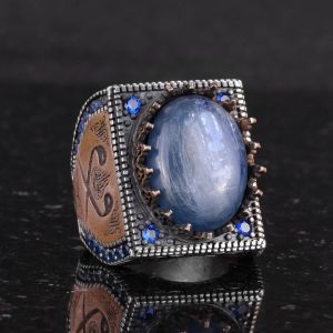 Gerçek Doğal Taş Yüzük - 925 Ayar Gümüş İslami Yüzük - El Yapımı Hat Yüzüğü - Görsel 5